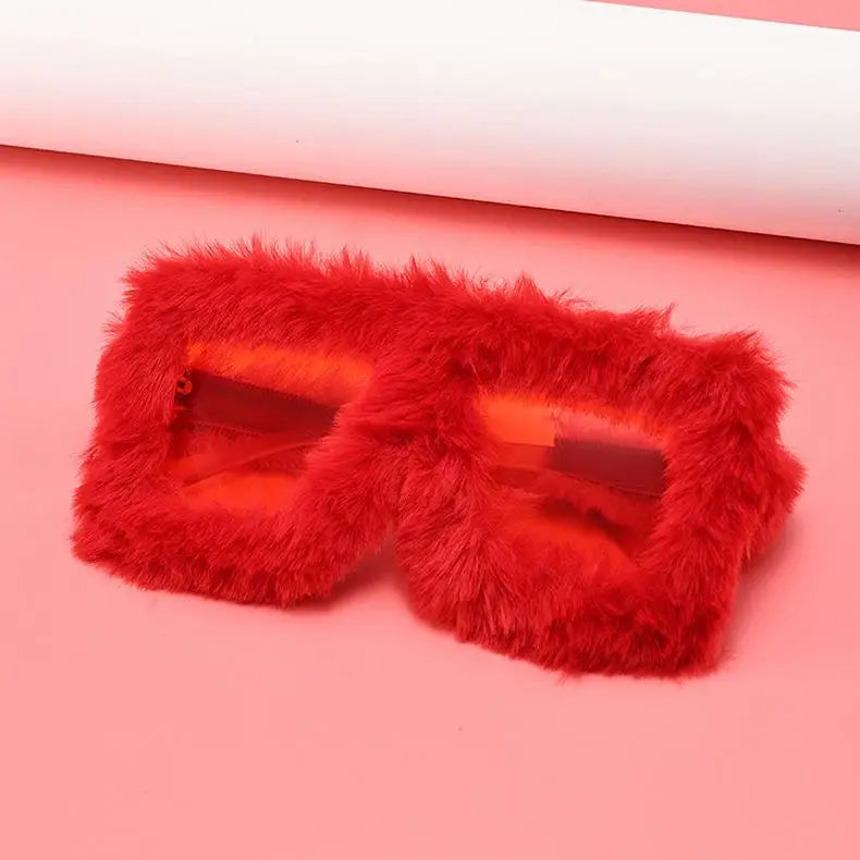 Y2K Oversized Plush Sunglasses Style Soft Fluffy Winter Shades Party Christmas Halloween Cosplay Novelty Glasses for Women