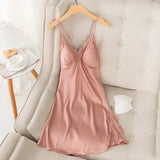 New Female Long Robe Nightgown Set Sexy Lace Trim Sleepwear Suspender Nightdress Spring Summer Casual Satin Home Dress Bathrobe