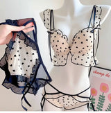 MOYISU Japanese Mesh No-wire lace Underwear set Women's small breasts gather sexy pure desire sweet bra cute bra Panty SET TUSHY