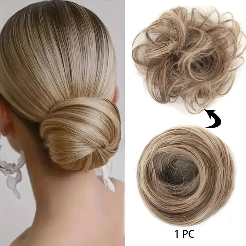 Elegant Synthetic Hair Bun for Women Soft Comfortable Chignon Style Elastic Rubber Band Scrunchy Updo Hairpiece