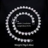 Yupsk 45CM/20CM Shiny Heart Rhinestone Hip Hop Rock Tennis Chain Bracelet Necklace for Women Men Trendy Jewelry Set Gift