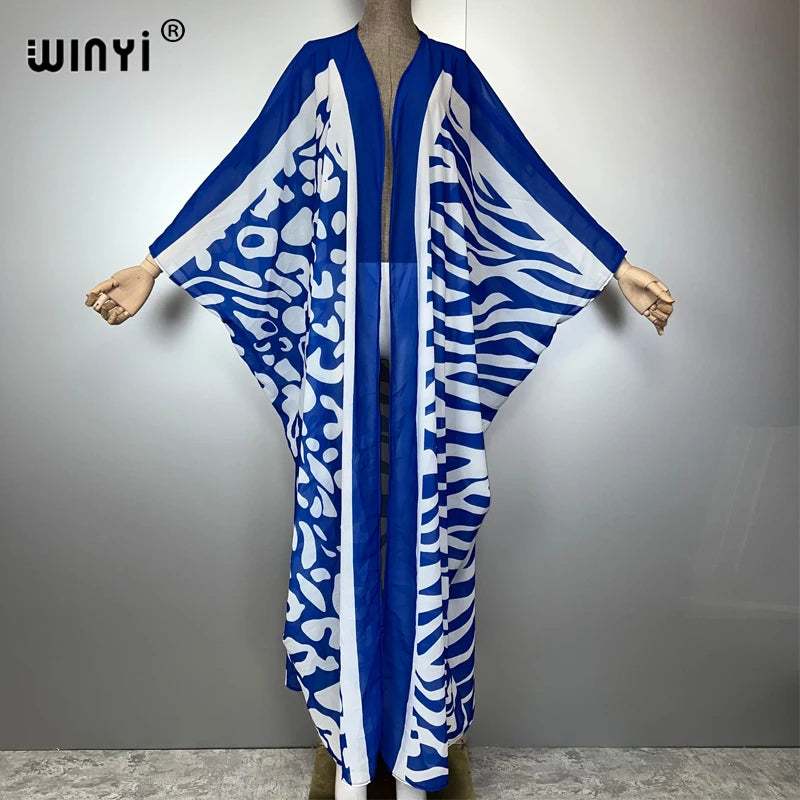 WINYI Africa Bohemia Print Kimonos Loose Dresses for Woman Cardigans Beach Outfits Kaftan Beach Cover Up Evening Dress Maxi Coat