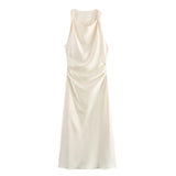 Satin Long Dresses for Women 2026 Summer Slip Midi Dress Woman Sexy Evening Party Dress Sleeveless Female Elegant Dresses