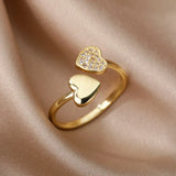 Zircon Geometric Heart Rings For Women Stainless Steel Gold Color Wedding Ring Luxury Aesthetic Jewlery Couple Gift 2025