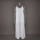 HiLoc Casual Loose White Long Dress Robe 2025 New Summer V Neck Dresses For Women Spring Sleeveless Straight Robes Nightgown