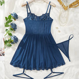 Sexy Bra And Garter Belt Lingerie Hot Red Babydoll Dress Erotic Women Exquisite 3-Piece Sets Thong Nightgown Set With Leg Rings