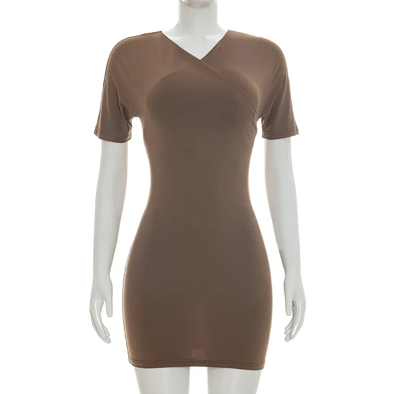 Nsauye 2026 Casual Summer Women Dresses Mini Bodycon Short Sleeve Sexy V Neck Party Evening Wrap Night Club Dress Outfits