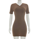 Nsauye 2026 Casual Summer Women Dresses Mini Bodycon Short Sleeve Sexy V Neck Party Evening Wrap Night Club Dress Outfits