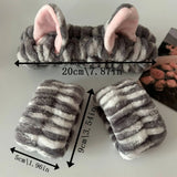 Cute Cat Ears Headband And Wristbands Plush Headband Washing Face Hairbands Suitable For Women And Men Home Casual Headwear
