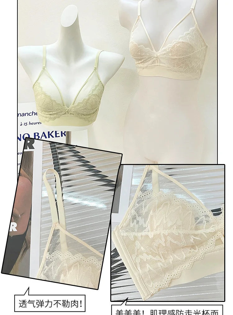 Sexy Lace Crop Top Deep V Backless Camisole Hollow Mesh Bra Female Solid Color Seamless Underwear Removable Chest Pad Tank Top
