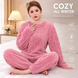 Women's Thickened Warm Sleepwear coral velvet homewear Fluffy O-neck leisure pajamas Striped Large Size Adapted Winter Sleepwear