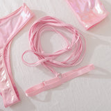 MUZISKAT Summer Pink Sexy Tight Solid Color Dress Women's Hollow Mini Skirt Nightclub Party jumpsuit 3-piece Set