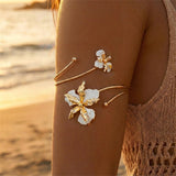 Bohemian Enamel Flower Cuff Bracelets for Women Fashion Gold Color Floral Upper Arm Open Bangle Beach Party Jewelry Gift