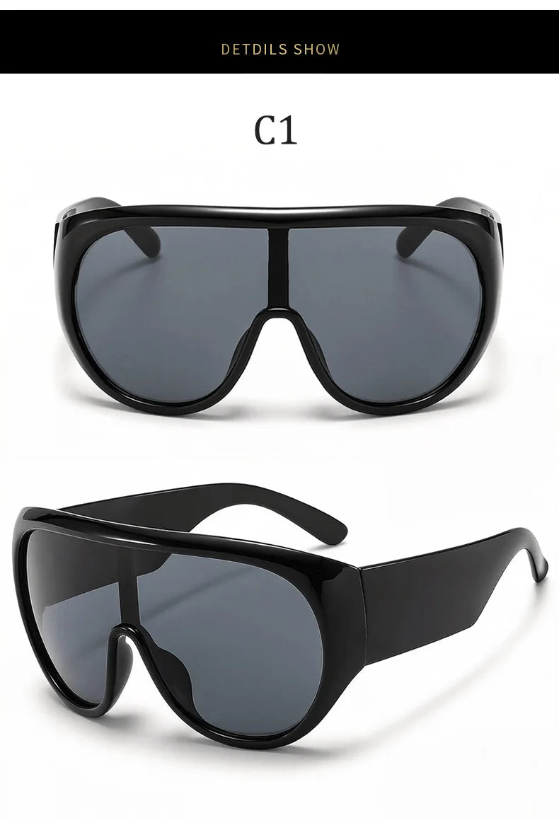 INS Popular Oversized Pilot Sunglasses Women Fashion Luxury Big Frame One Piece Gradient Sunglasses Retro Classic Thick Shades