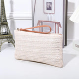Straw Woven Clutch Bag, Trendy Braided Waist Purse, Women's Zipper Handbags for Phone Coin Key, Lady's Ultra Thin Straw Bag