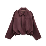 HH Women Brown Green Suede Jacket Loose Casual Bomber Coat Lapel Zipper Long Sleeve Jackets Vintage Lady Motorcycle Outwears