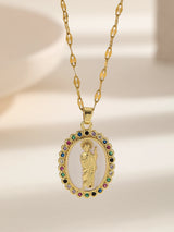 Luxury Gold Plated Multicolor CZ Pendant Necklace, Elegant Vintage Charm Jewelry Gift for Women