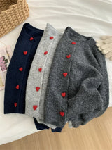 Deep Grey Wool Knitted Cardigan For Women 2026 Autumn Winter Soft And Sticky Warm Love Buckle Shoulder Sleeves