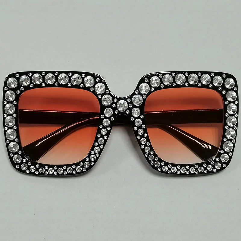 Diamond Oversized Sunglasses Big Square Frame Sunglasses UV400 Crystal Eyewear Retro Rhinestone Frames Eyeglasses