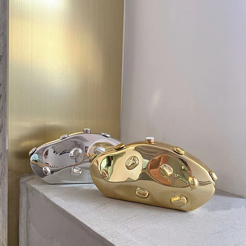Acrylic Shell Shape Clutch Bag Gold Silver Blue Women Evening Party Cute Metal Shiny Purse Handbag 2025 Wholesale Clutch Bags