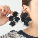 Chiffon flower multi-layer earrings, summer beach vacation style exaggerated earrings design, light luxury, niche