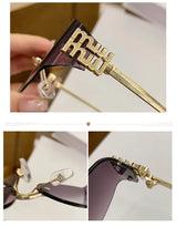 Rimless Oval Sunglasses Women UV400 Oversized Gradient Black Lenses Metal Frame Punk Decorative Glasses Men Goggles Female