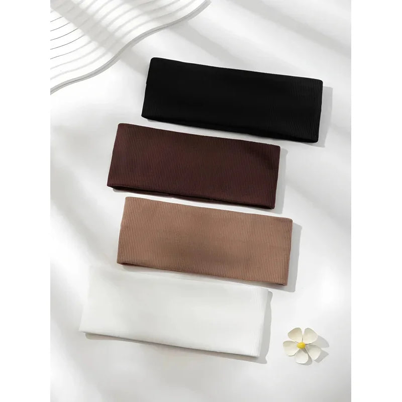 4 Simple and stylish women's solid color elastic hair tie set Cute face-washing and makeup headband Retro sports running yoga he