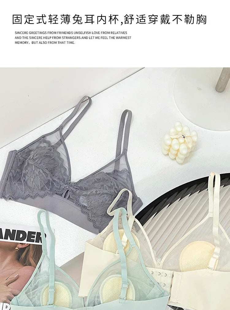 Sexy Lace Crop Top Deep V Backless Camisole Hollow Mesh Bra Female Solid Color Seamless Underwear Removable Chest Pad Tank Top