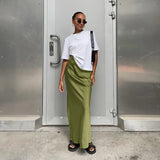 Elegant Satin Black Trumpet Skirts Fashion Slim High Waist Skirts Women Female Solid Office Long Skirt Spring Summer