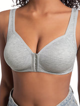 Women's Bra Wire-Free Front Closure Solid Color Full Coverage Fixed Cups More Considerate for Middle-Aged And Elderly Individual