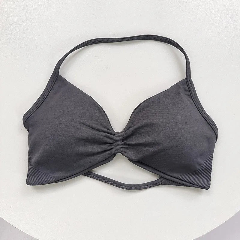 Women's Thin-Strap Halter Gym Bra - Sexy Backless Sports Bra for Yoga & Fitness Training