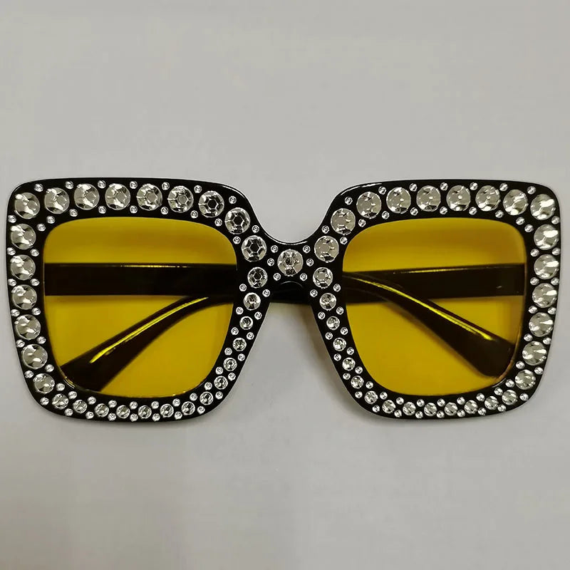 Diamond Oversized Sunglasses Big Square Frame Sunglasses UV400 Crystal Eyewear Retro Rhinestone Frames Eyeglasses