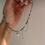 New Irregular Choker Vintage Tassels Zircon Heart Pendant Necklace For Women Female White Imitation Pearl Chain Valentine's Gift