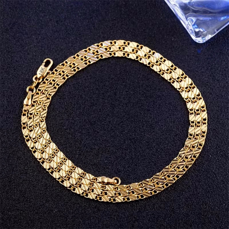 Fashion 18K Gold Necklace 2MM 16/18/20/22/24/26/28/30 Inch Side Chain Necklace For Women Men Jewelry 925 Silver Necklace