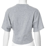 Fashion Casual Solid Gray Cropped T-shirt 2025 Woman Clothes O-neck Corset Tops Streetwear Girls Spring Summer Short Tee Shirts