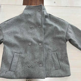 Fashion Short Woolen Coat For Women Stand Collar Full Sleeve Loose Zipper Jacket Female 2025 Spring Autumn Solid Lady Outwear