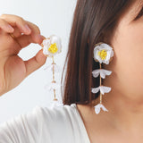 Chiffon flower multi-layer earrings, summer beach vacation style exaggerated earrings design, light luxury, niche