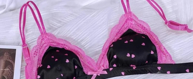 French Style Bralette No Underwire, Sexy Lace Trim Small Cup Lingerie, Cute 3-Piece Bra Set with Comfort Cup Shape Design S-xl