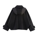 Autumn new European and American style hooded long sleeved lapel jacket single breasted trench coat short jacket