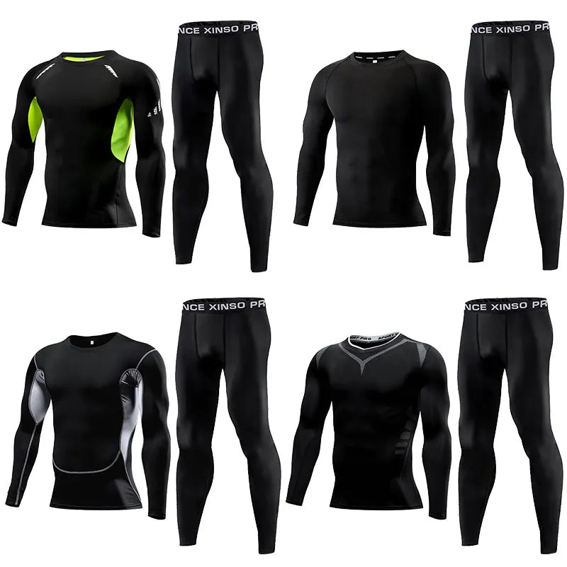 2Pcs Men Compression Sportswear Set Elastic Quick Fit Workout Jogging Training Yoga Fitness Tracksuit for Sports Exercise