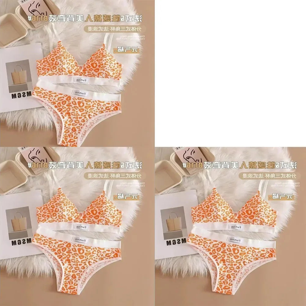 1/3/8Pcs Seamless Bra Set Low Waist Panties Leopard Bralette Sexy Lingerie Set Vneck Sport Brassiere Female Cotton Underwear Set