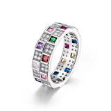 ALLNOEL Rainbow Band Ring for Woman Pure 925 Sterling Sliver 5A Zircon Eternity Fine Jewelry Colorful Engagement Birthday Gifts
