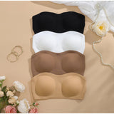 Women's Sexy Strapless Push Up Bra Removable Padded Seamless Ice Silk Top Women Invisible Beauty Back Anti-slip Off-shoulder Bra