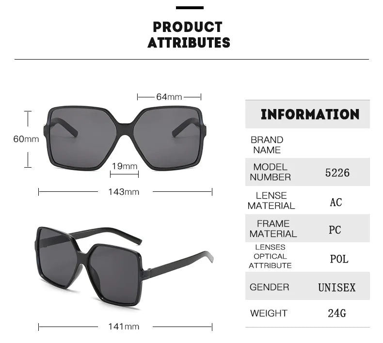 New Trend Full-frame Large Square Sunglasses Fashion Y2k Ladies Sunglasses
