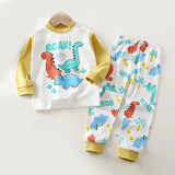 Spring Autumn Sleepwear Kids Comfort Cotton Pajamas Set Durable and Soft Unisex Cartoon Dinosaur for Boy Girl Children Clothes