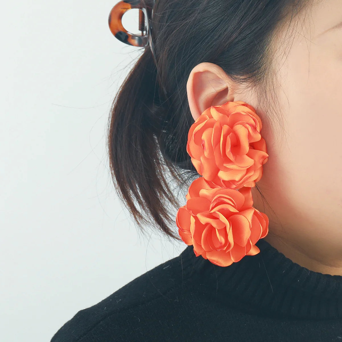 Chiffon flower multi-layer earrings, summer beach vacation style exaggerated earrings design, light luxury, niche