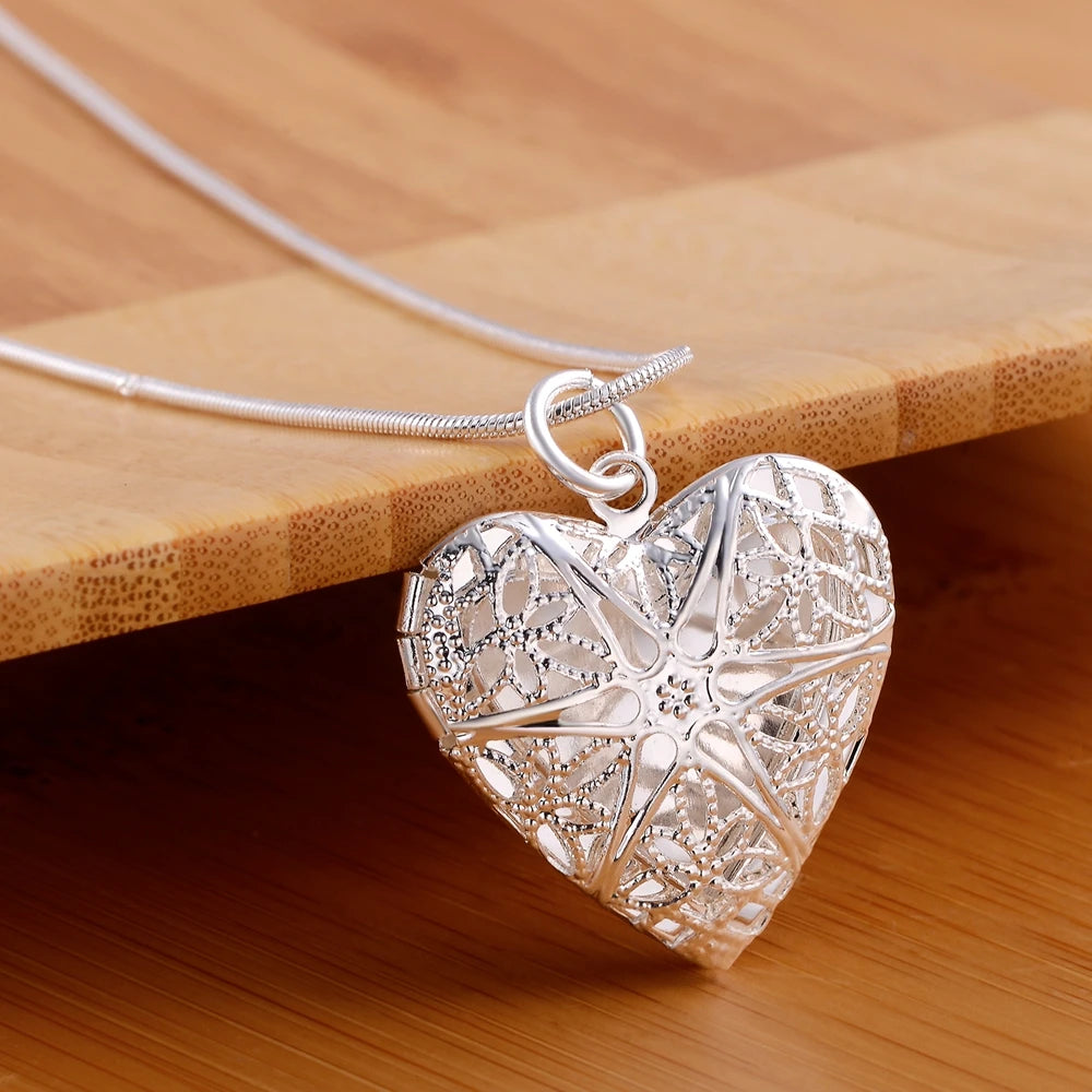 925 Sterling Silver Photo Frame Pendant Necklace 18/20/22/24 Inch Snake Chain For Woman Charm Wedding Fashion Jewelry