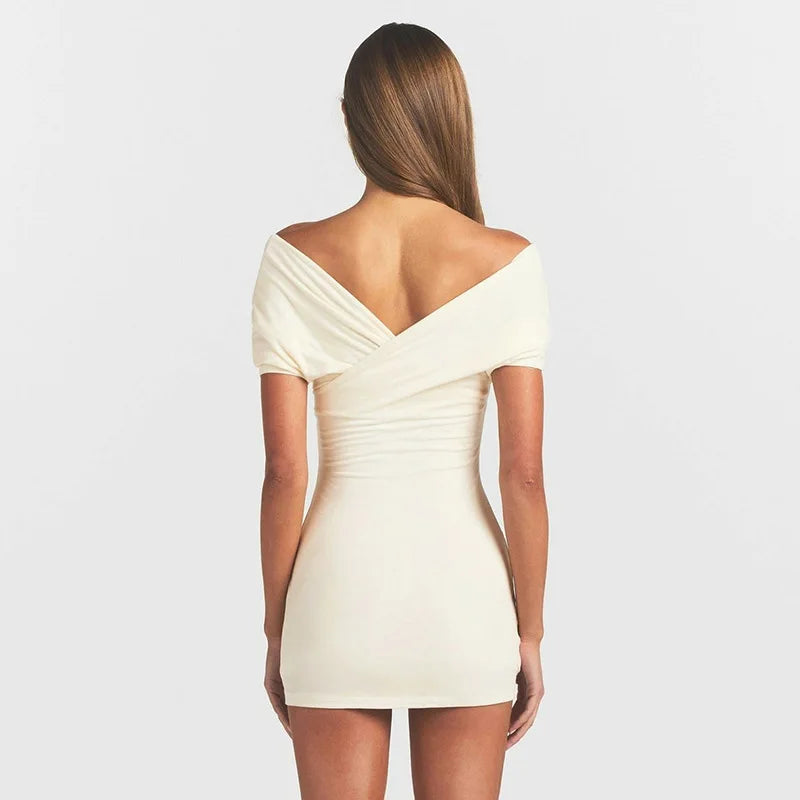 Nsauye 2026 Casual Summer Women Dresses Mini Bodycon Short Sleeve Sexy V Neck Party Evening Wrap Night Club Dress Outfits