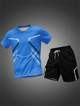 Plus Size Men's Quick-Dry Short-Sleeve T-Shirt and Shorts Set Men's Breathable Athletic Set Fitness T-Shirt and Shorts Set