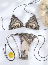 Sexy Hollow Lace Bikinis Patchwork Swimsuit Women Bathing Suits Bandage Swimwear Mujer Beachwear Triangle Bikini Set